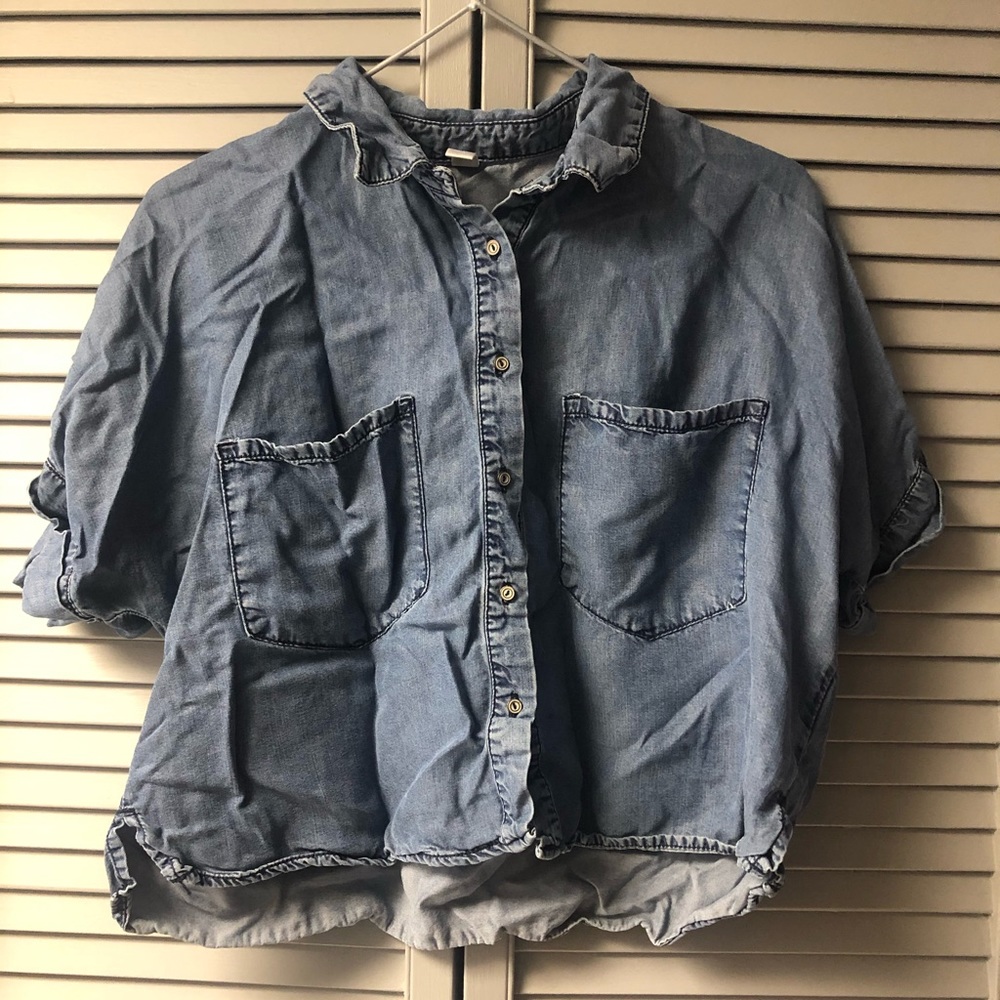 Denim style button up tee shirt.